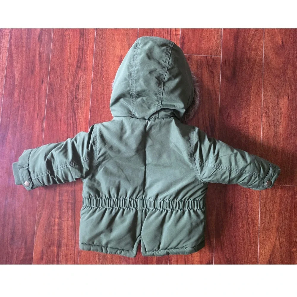 Girls Carter's Kids Olive Green Faux Fur Hooded Winter Parka Jacket 12M